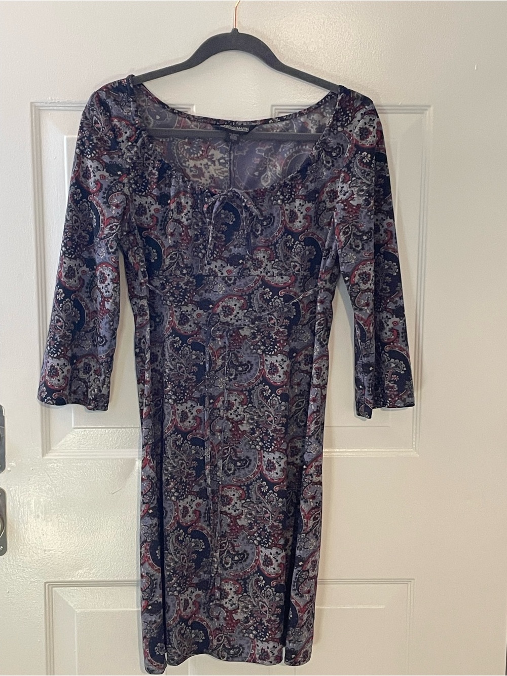 jonathan martin Navy and Burgundy Paisley Scoop-Neck Midi Dress